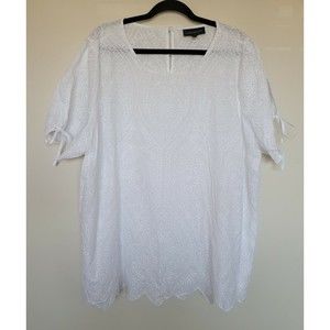 Lane Bryant Womens White Short Sleeve Top Tie Sleeves Keyhole Back Size 22